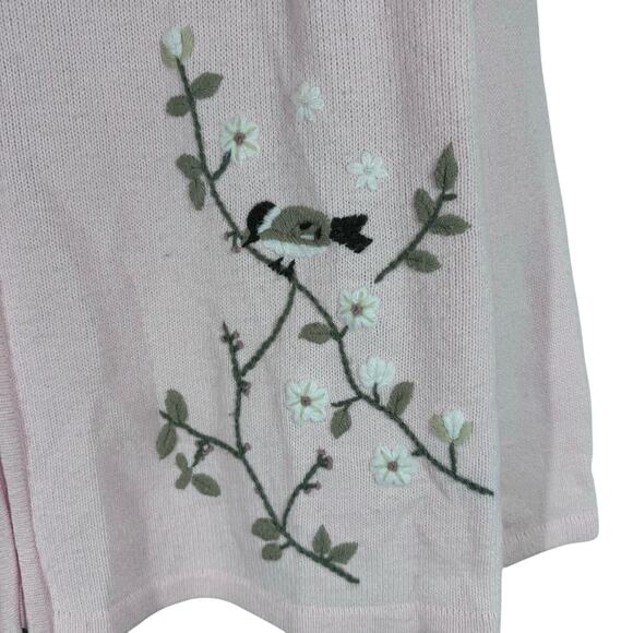 Allison Daley 3-D Knit Floral Bird Full Zip Sweater‎ Women's Large Petite Granny - Picture 4 of 9